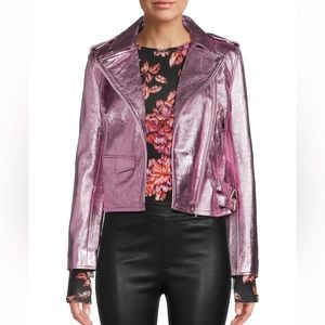 Walter Baker Pink Metallic Liz Leather Moto Jacket